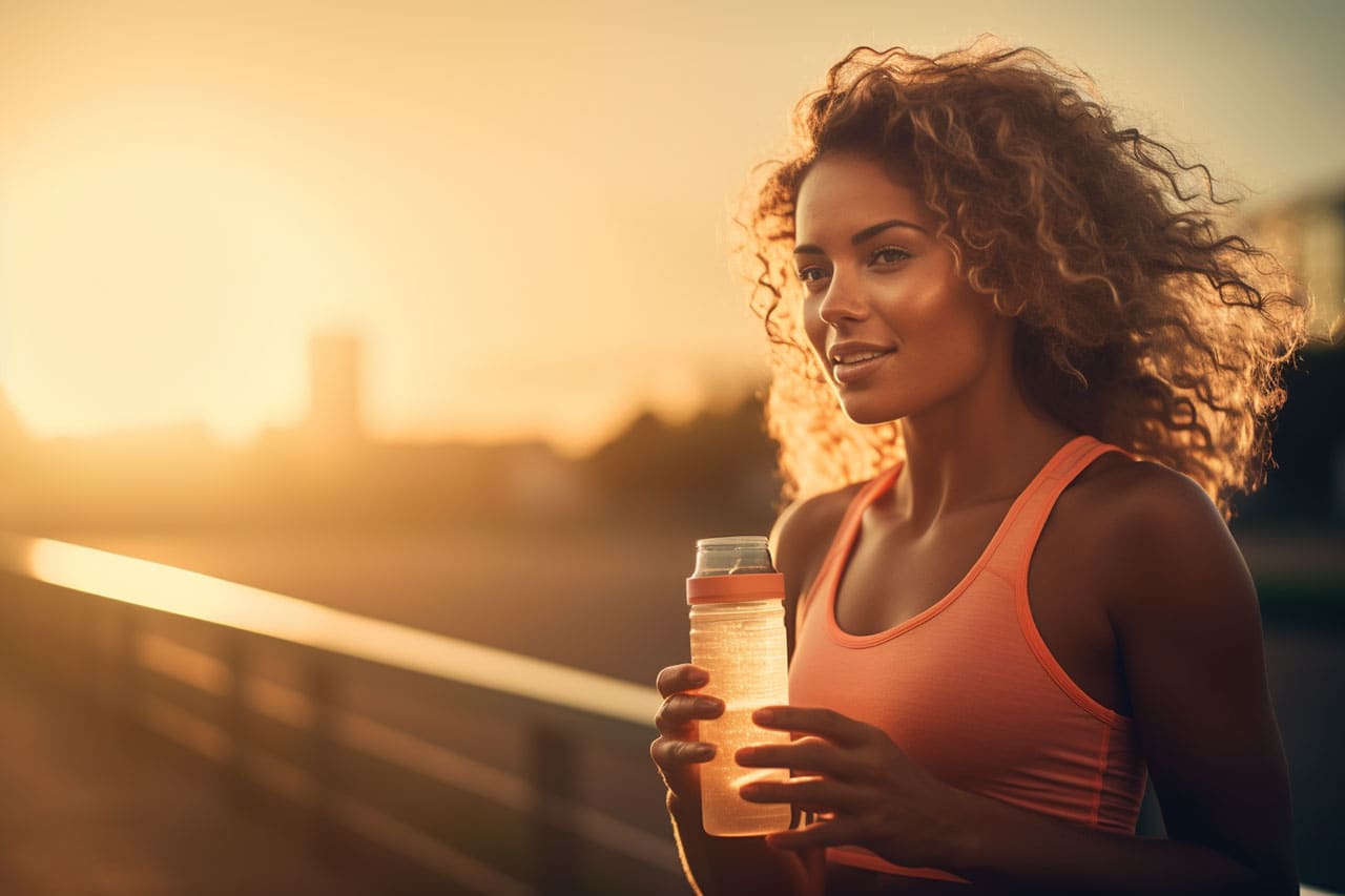 Enjoying a post-run recovery drink at sunset